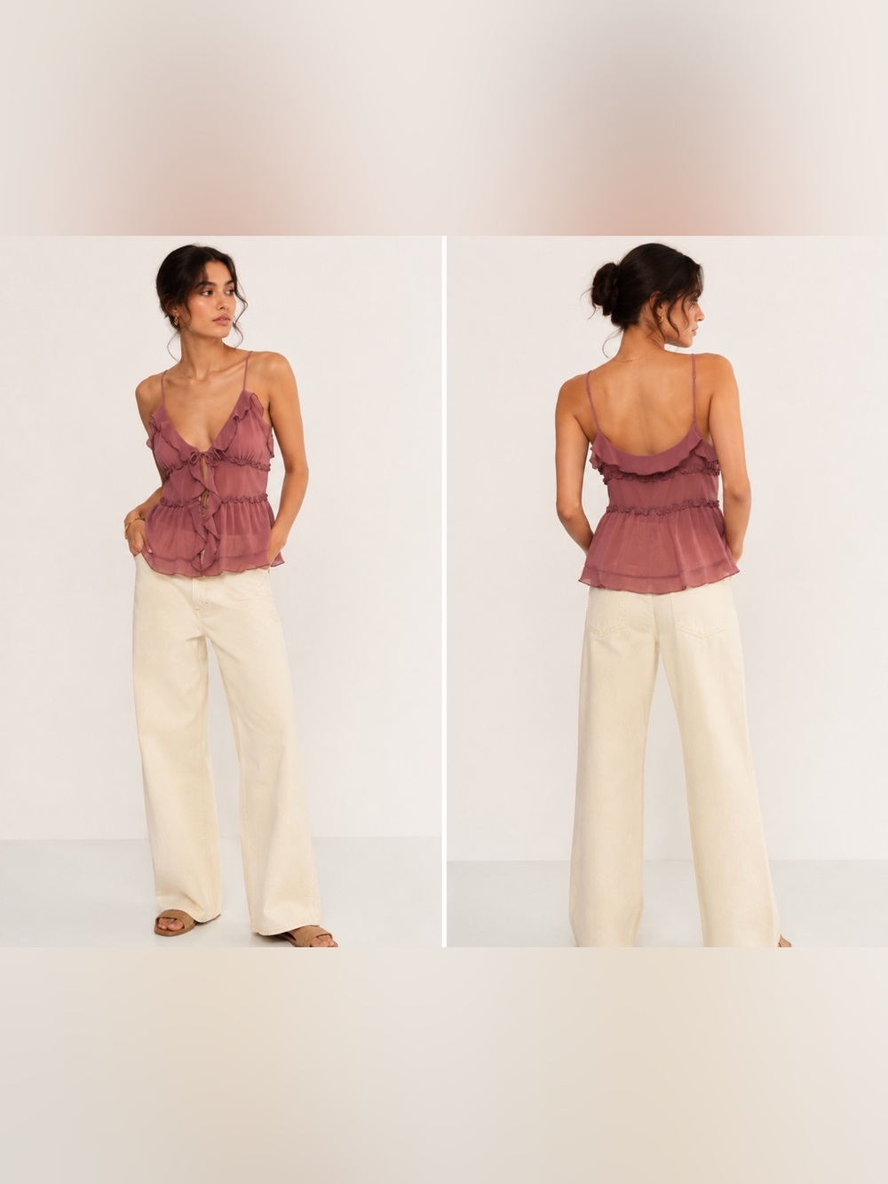 Wilfred Amore Camisole Opera Rose Ruffle Tie-Front Chiffon Top Size S NWT